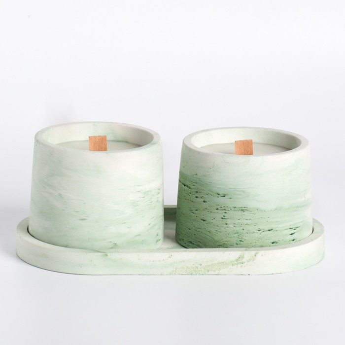 

Свечи в бетоне на подставке Лофт соевый воск деревянный фитиль бело-зеленая