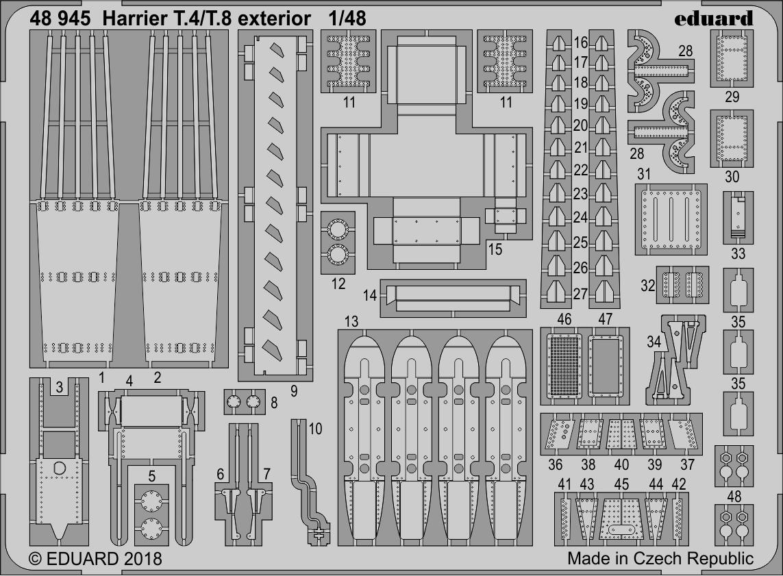 

Фототравление Eduard 48945 Harrier T.4/ T.8 экстерьер 1/48