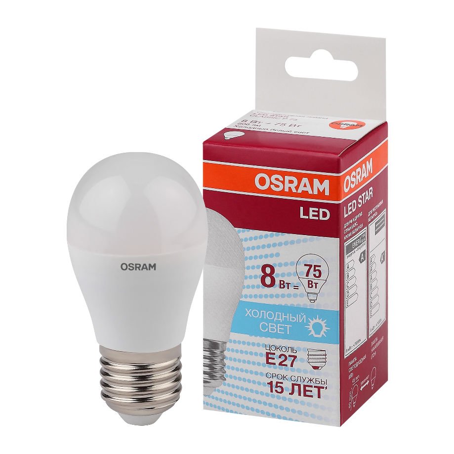 Лампочка светодиодная OSRAM LED Star, 806лм, 9Вт, 4000К, нейтральный свет, цоколь E27 600019434176