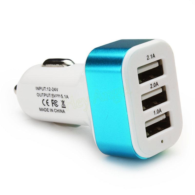 

Зарядка от прикуривателя с 3 входами для USB, синяя