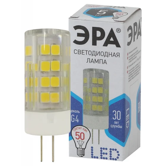 

Лампа светодиодная 5W G4 220V 4000K (белый) ЭРА JC-5W-220V-CER-840-G4 Стандарт