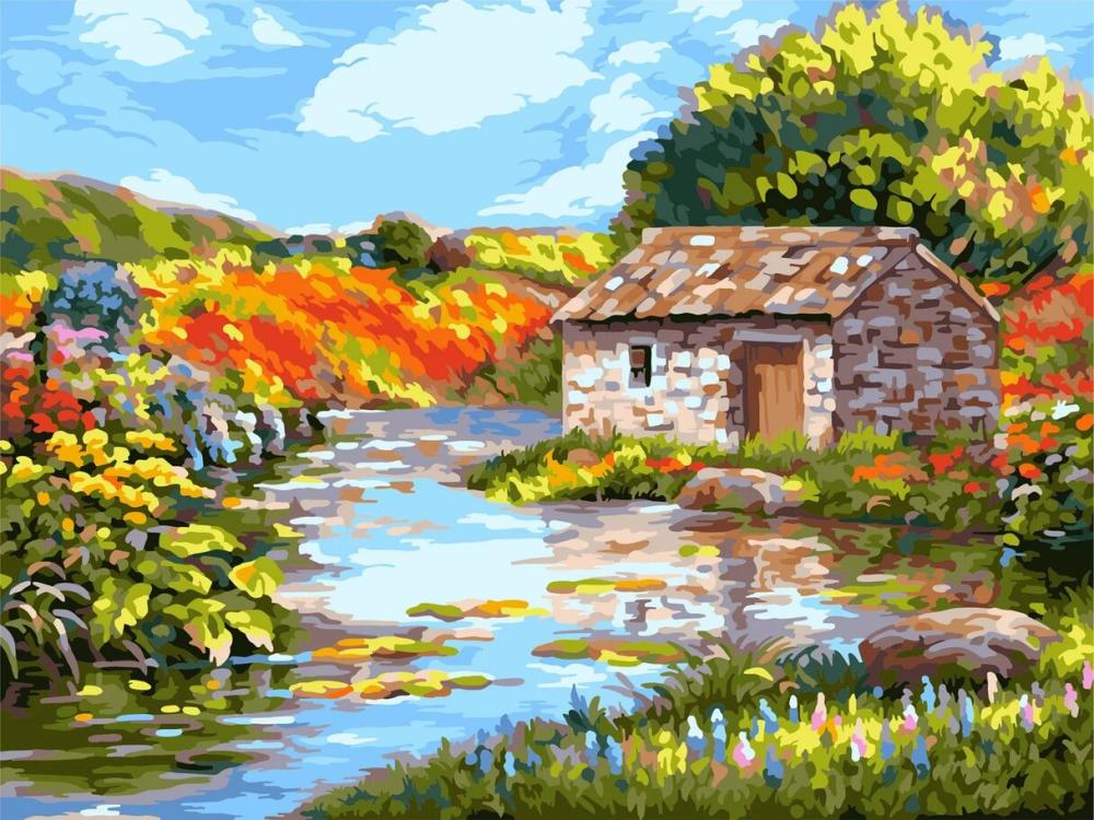 

Русская живопись на холсте, Живописная речка, 40*50 см, Русская живопись на холсте