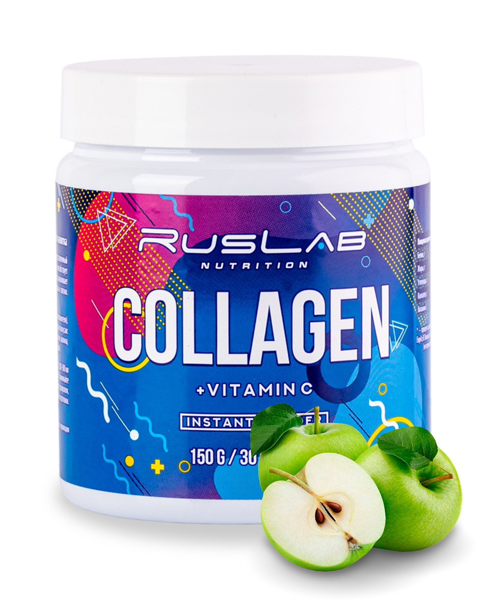 Коллаген гидролизованный RusLabNutrition Collagen Instant Powder 150гр вкус зеленое яблоко