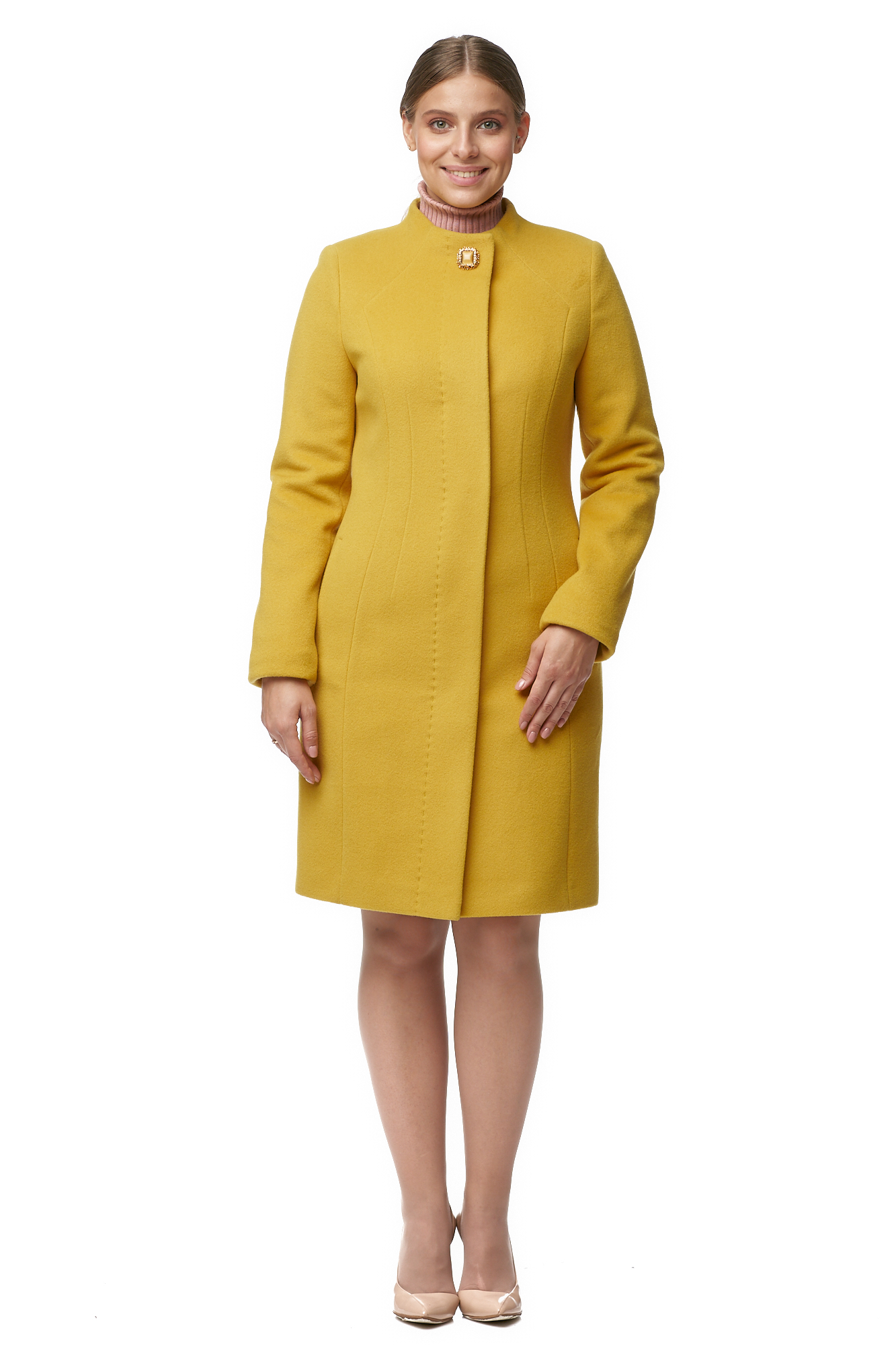 Пальто женское МОСМЕХА 8012077 желтое 46 RU