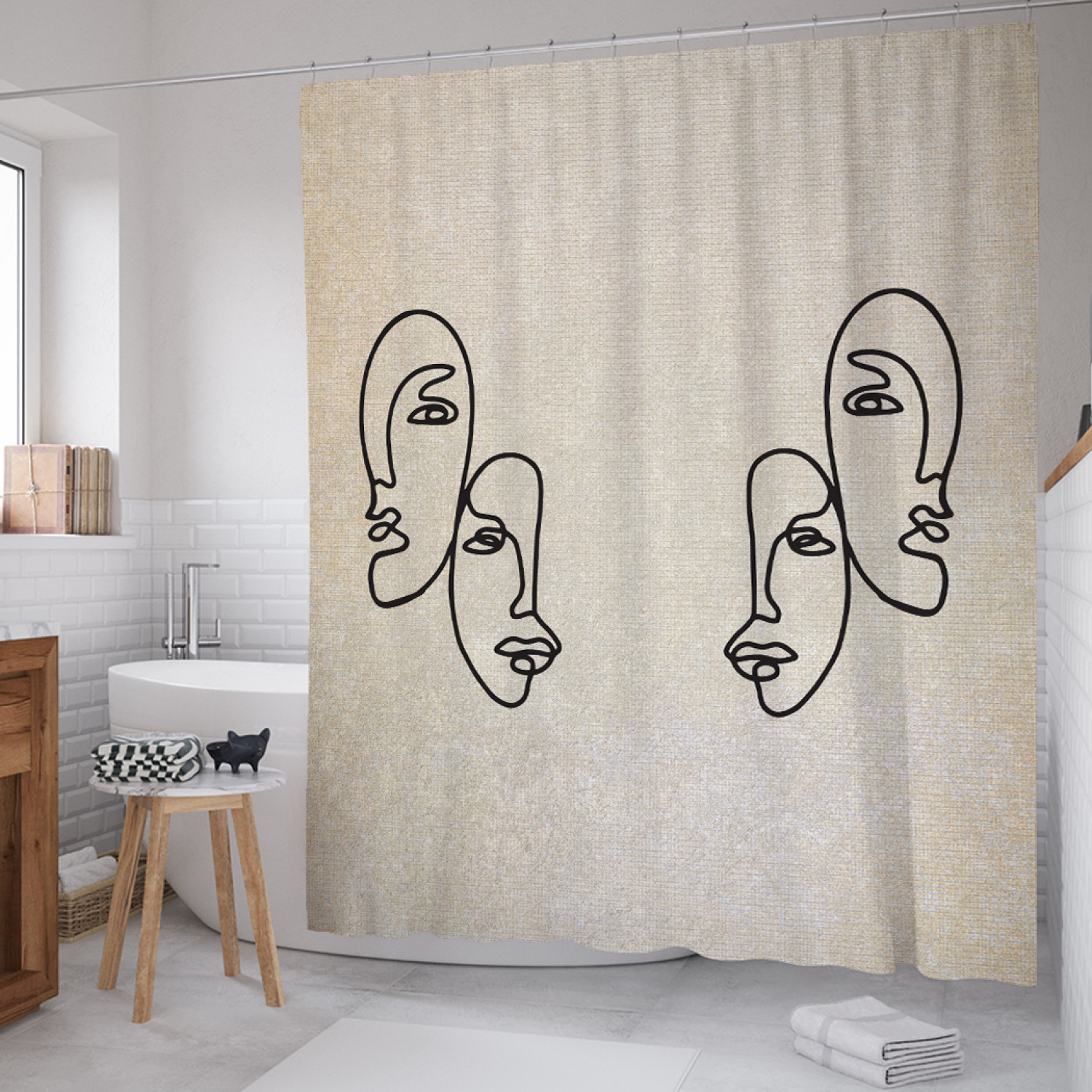 

Штора (занавеска) для ванной JoyArty "Силуэтные маски" из сатена, 180х200 см с крючками, Бежевый, Силуэтные маски