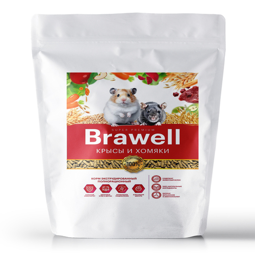Корм сухой для крыс и хомяков Brawell полнорационный, экструдированный, 900 г