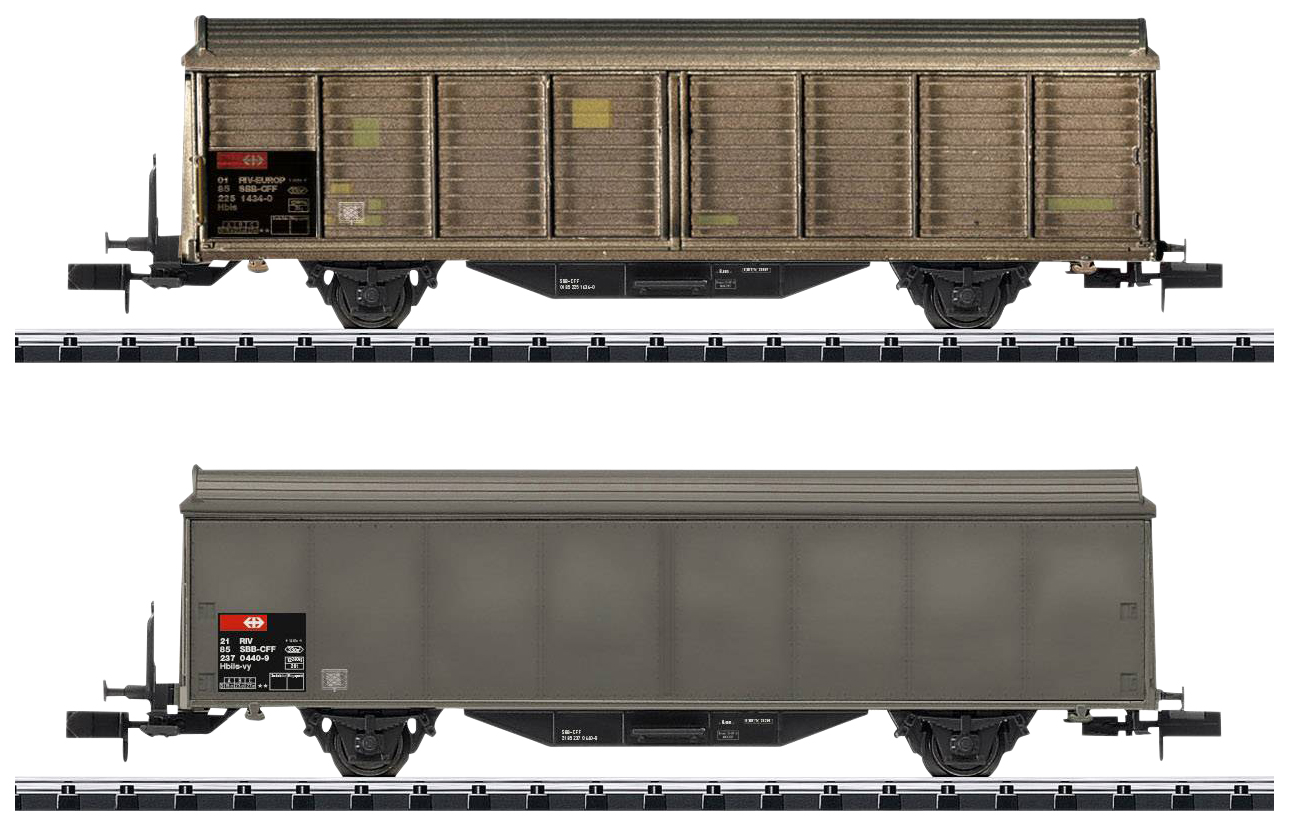 фото Набор грузовых вагонов с раздвижными стенками, trix t15307, эпоха v (1:160)
