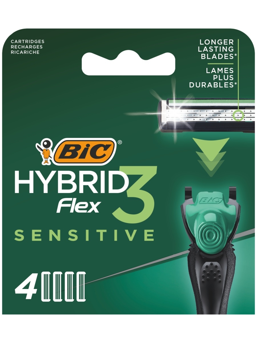 Сменные кассеты для бритья 3 лезвий BIC Hybrid 3 Flex Sensitive набор 4 шт сменные кассеты bic flex 3 hybrid 8 шт