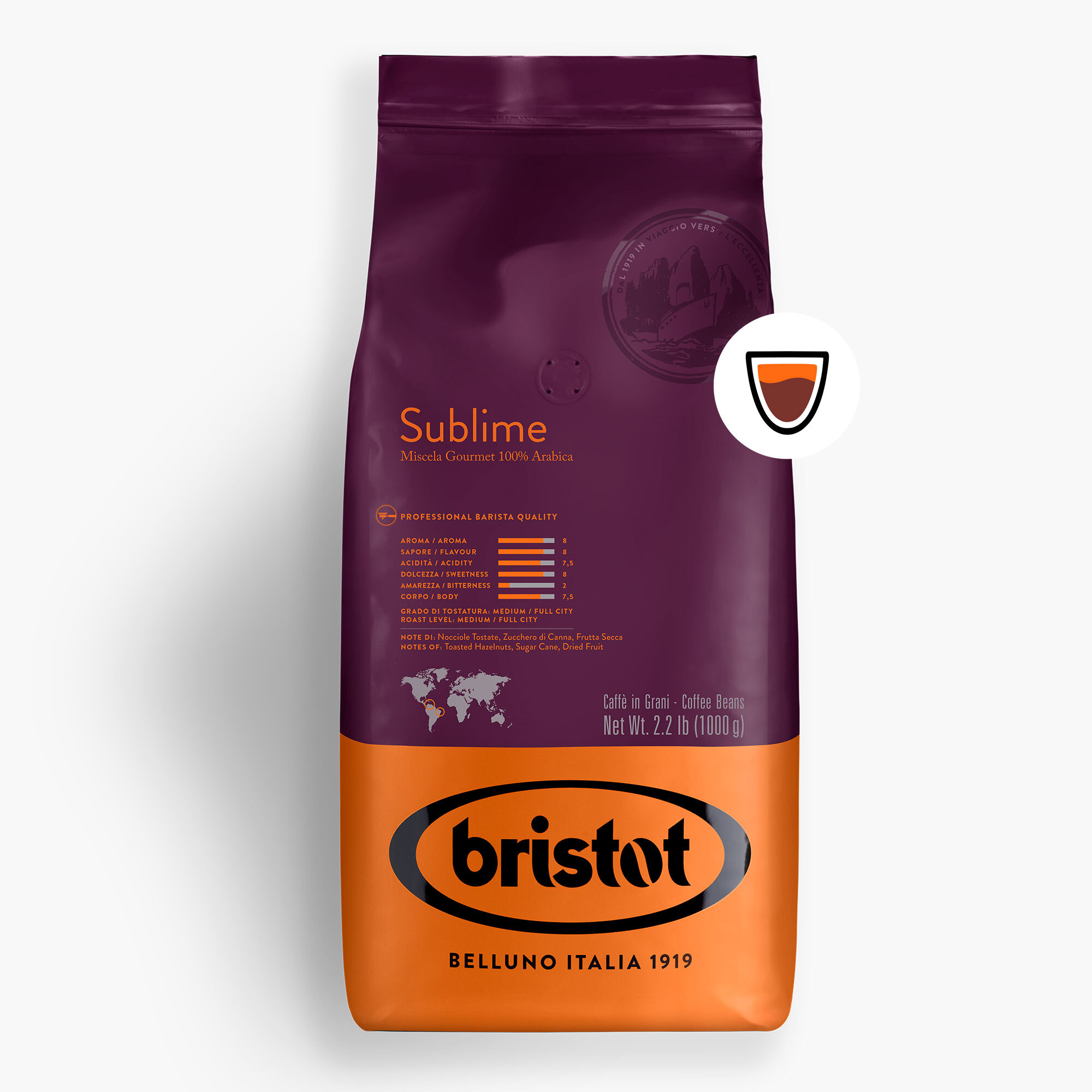 Кофе в зёрнах Bristot Sublime 100% Arabica 1 кг