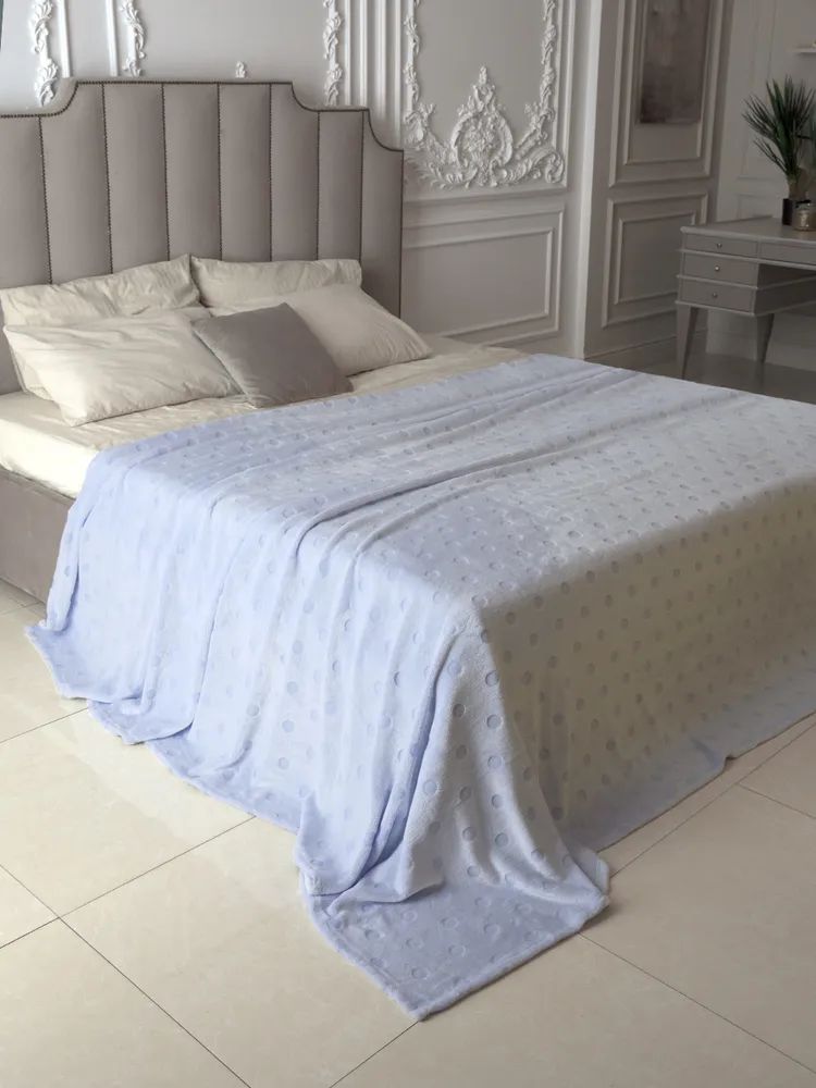 Плед-покрывало, MICRO VELUR, 180 х 200, Горох, голубой