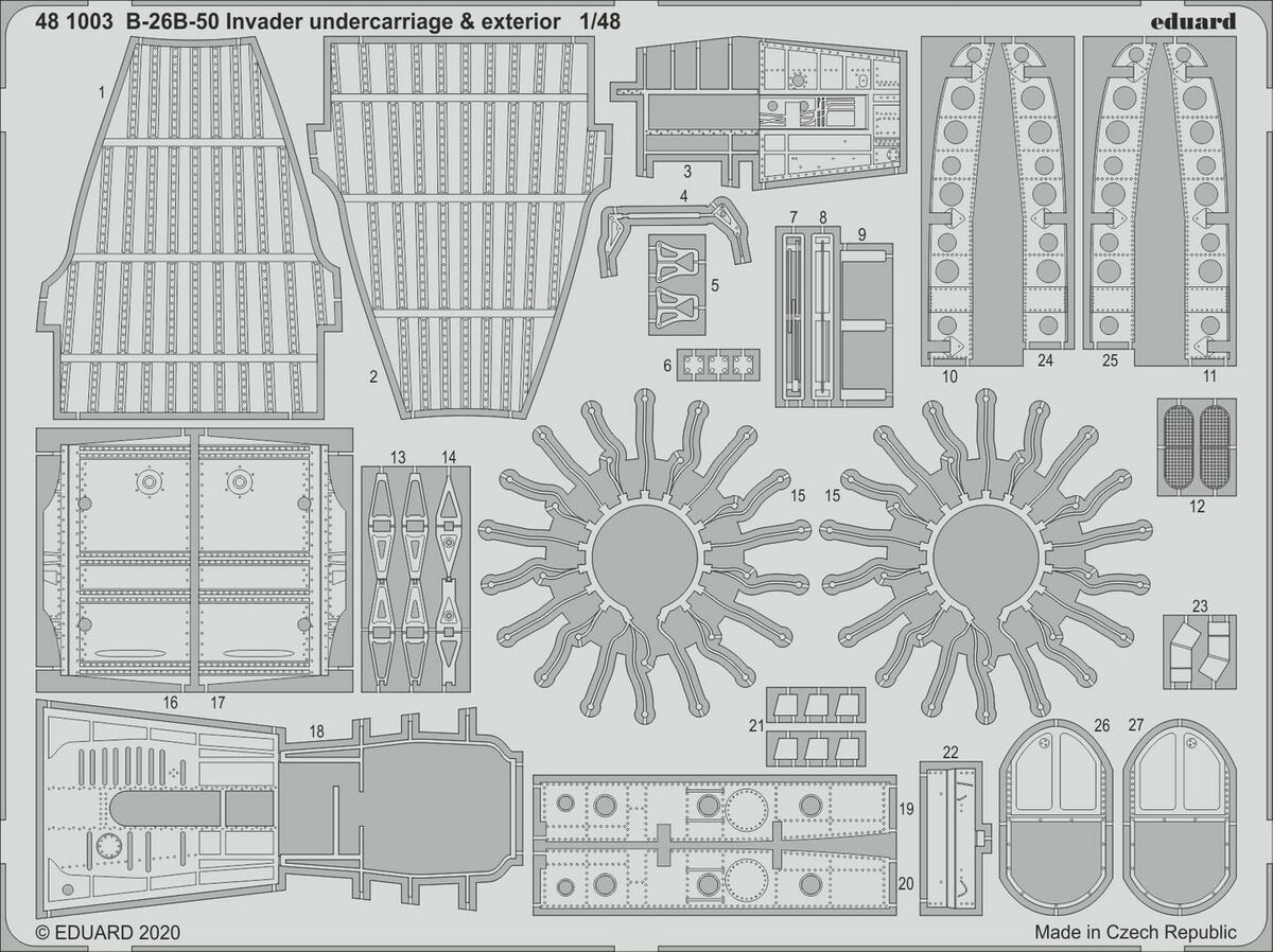 

Фототравление Eduard 481003 B-26B-50 Invader шасси и экстерьер 1/48, Однотонный