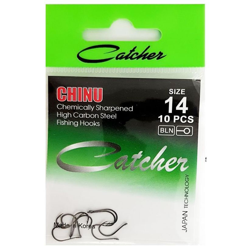 

Одинарные крючки Catcher Wide Gape №14 BN, с колечком, загнутое острие, с бородкой, Черный, CHINU