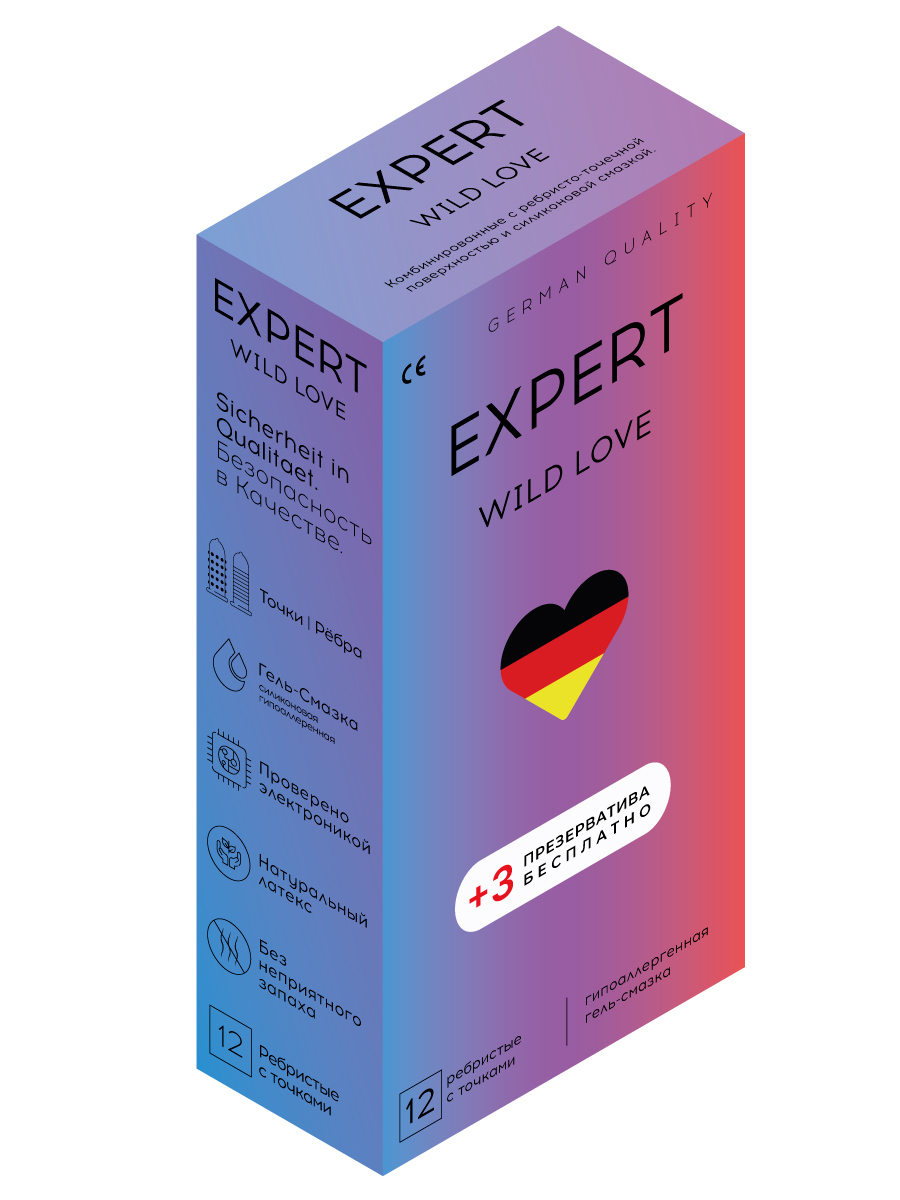 Купить Презервативы EXPERT Wild Love Germany 12+3 шт., ребристые с точками