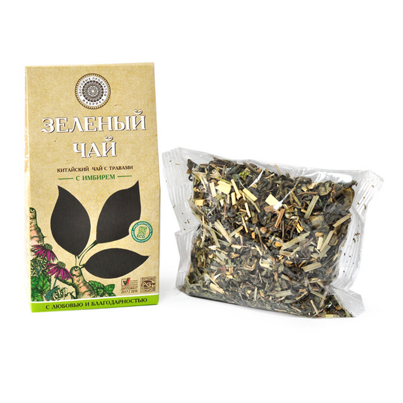 Чай Фабрика Здоровых Продуктов Зелёный чай с имбирем, 75 гр