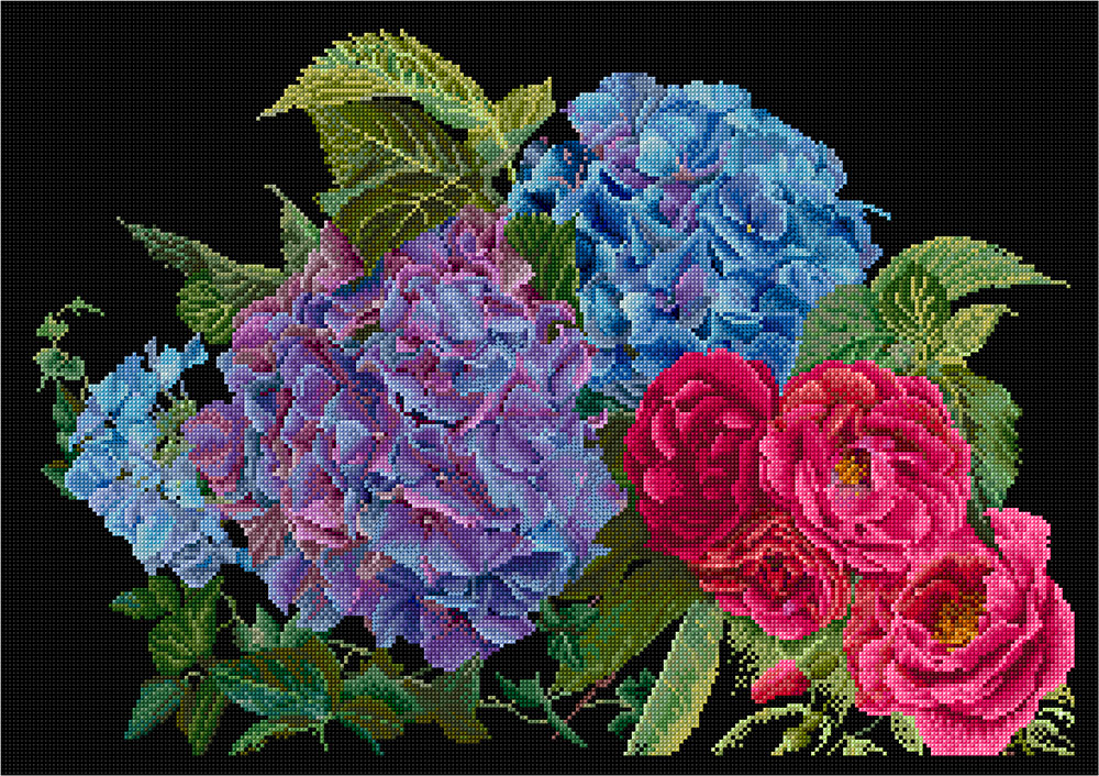 

Thea Gouverneur "Гортензии и розы", 39*25 см