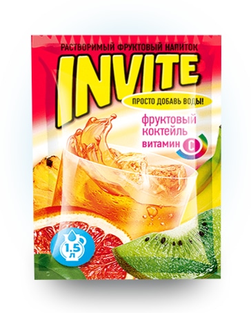 

Растворимый напиток Invite Фруктовый коктейль 9 грамм Упаковка 24 шт