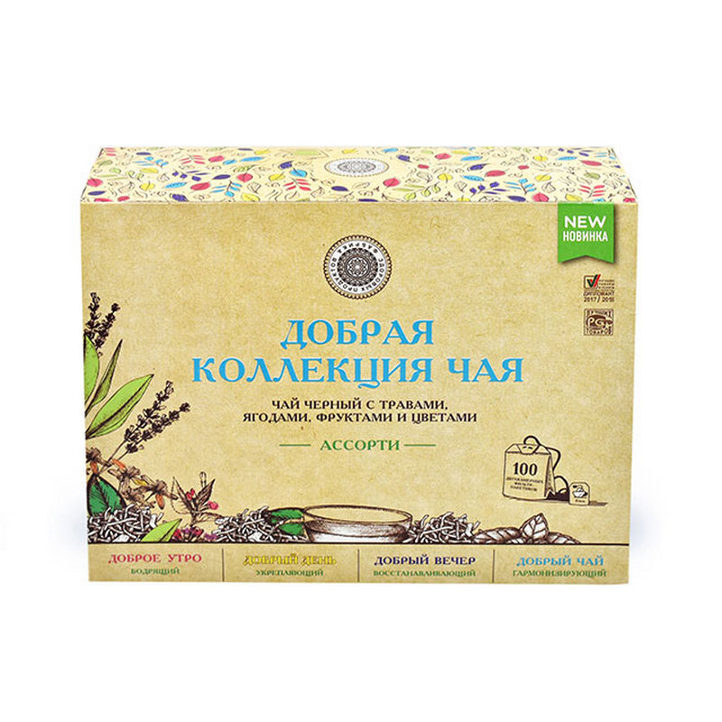 Чай Добрая коллекция Ассорти (4 вкуса), 100 пакетиков