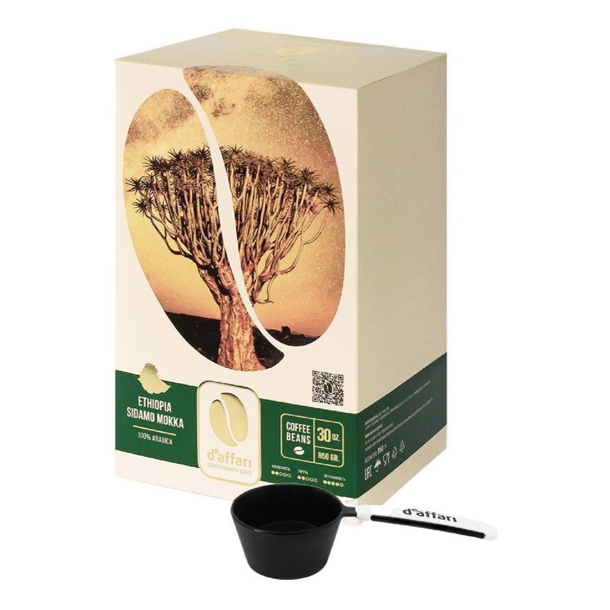 Кофе D'Affari Ethiopia Sidamo Mokka жареный зерновой 850 г и ложка