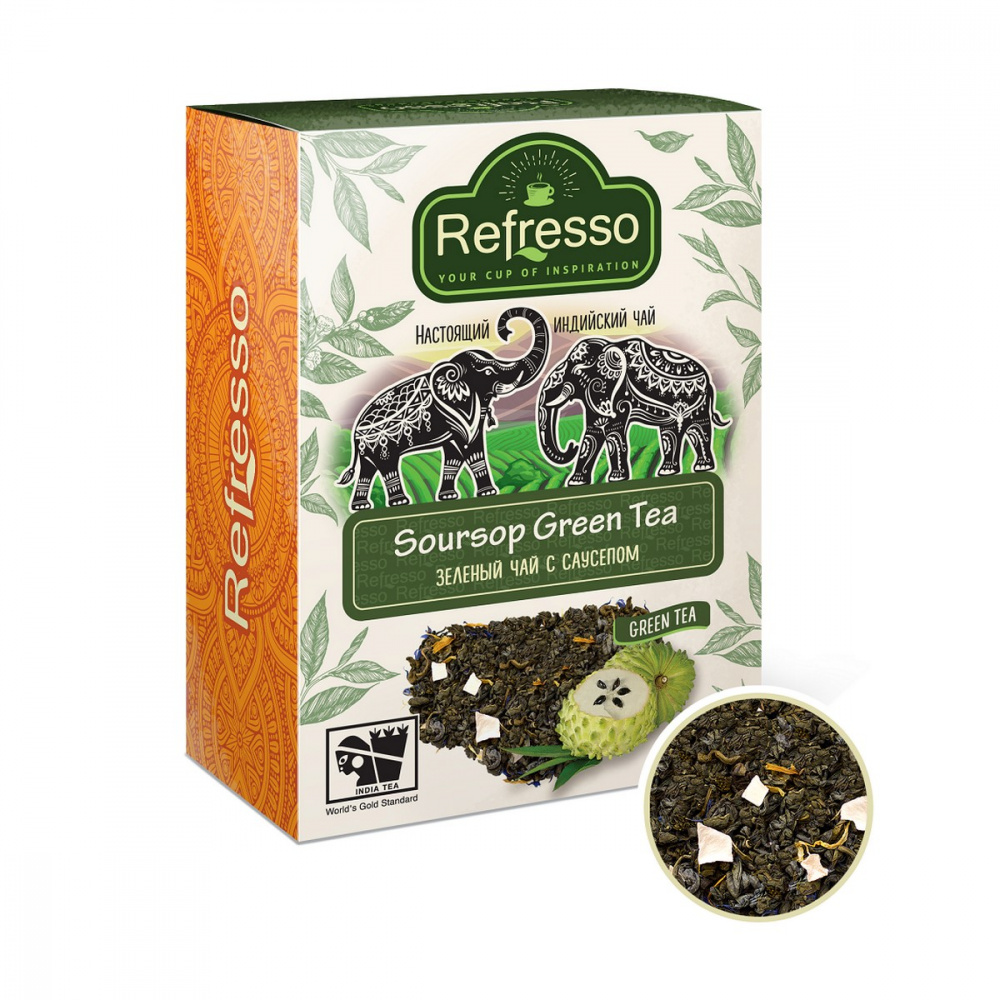 

Чай Refresso "Soursop Green Tea", зеленый крупнолистовой, с добавками, 100 гр