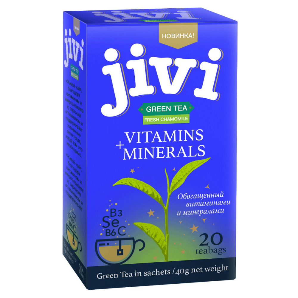 фото Чай jivi green tea fresh chamomile, зеленый с добавками, 20 пакетиков