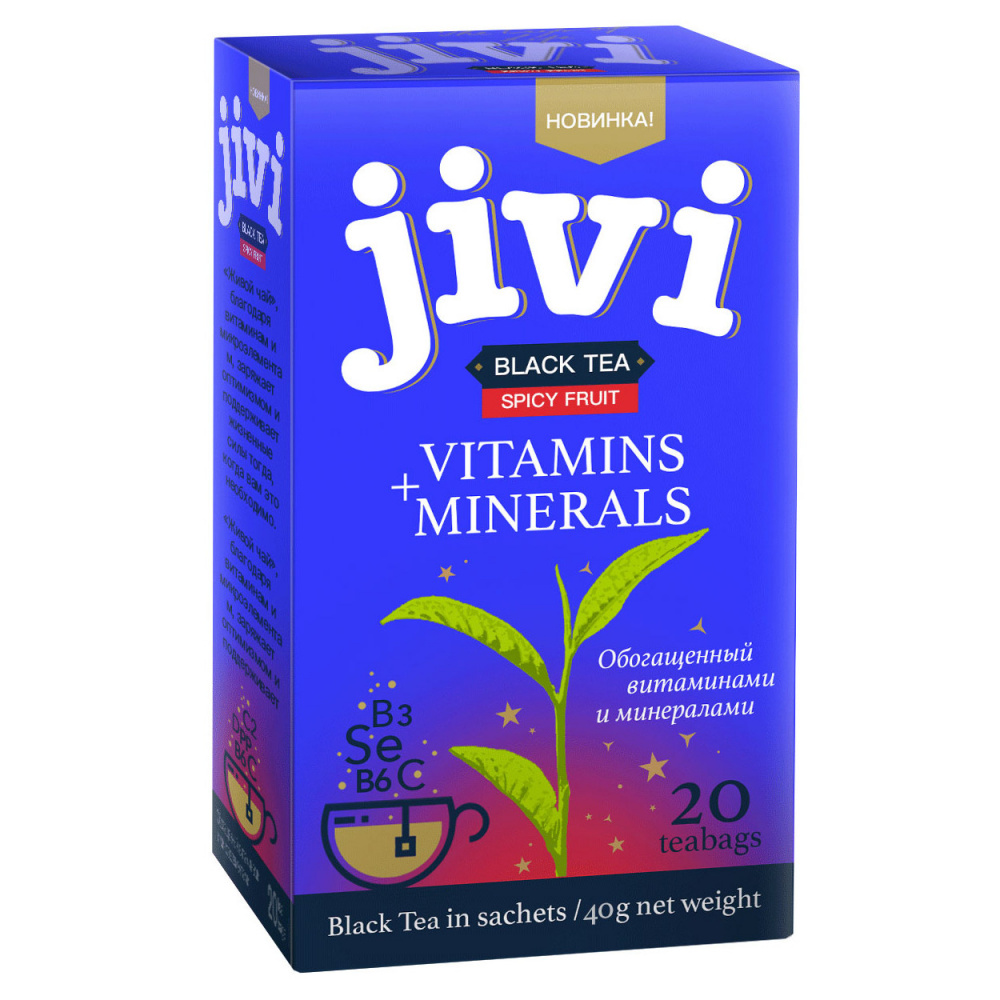 фото Чай jivi black tea spicy fruit, черный с добавками, 20 пакетиков