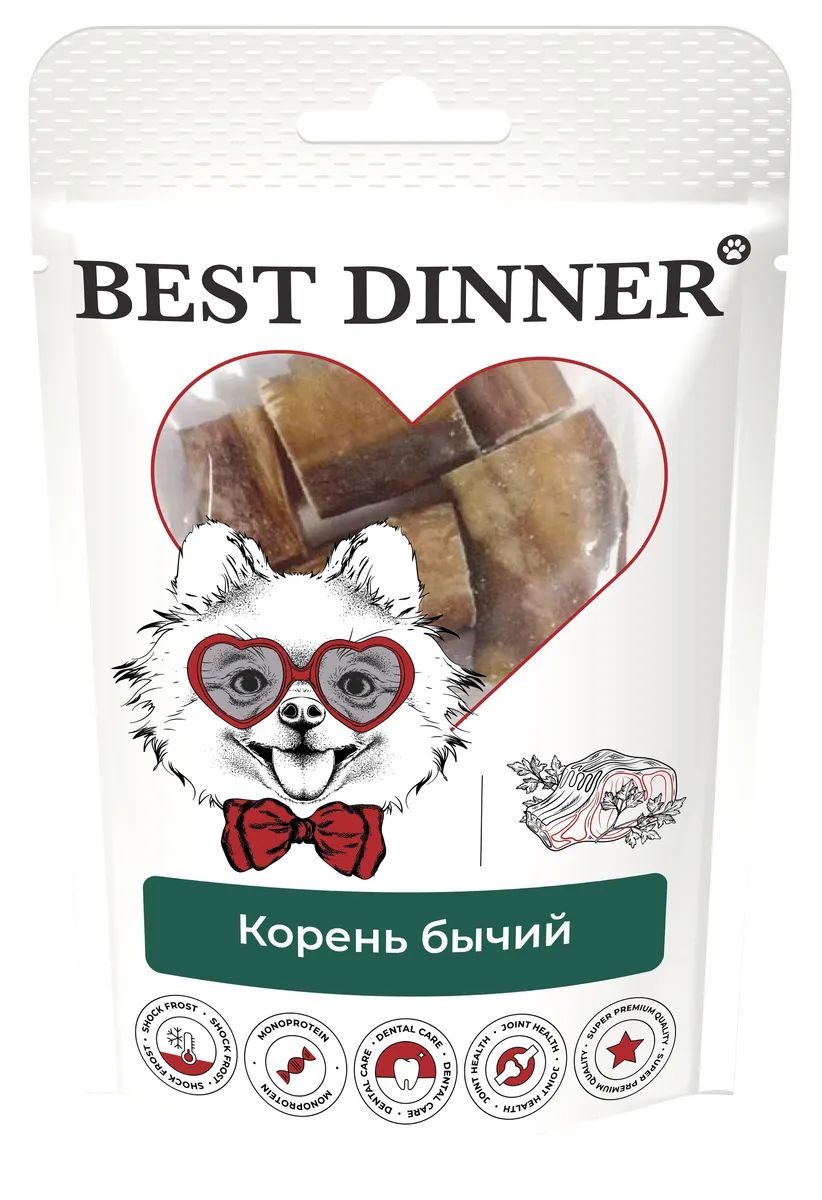 

Лакомство для собак Best Dinner корень резанный бычий, 2 шт х 65 г, Freeze Dry для собак корень резанный бычий
