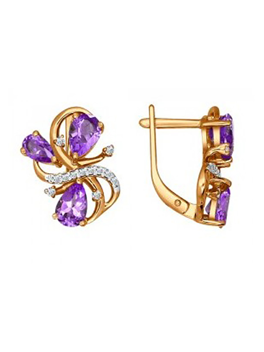 

Серьги из желтого золота с аметистом, фианитом ЯХОНТ Ювелирный 39075, 39075