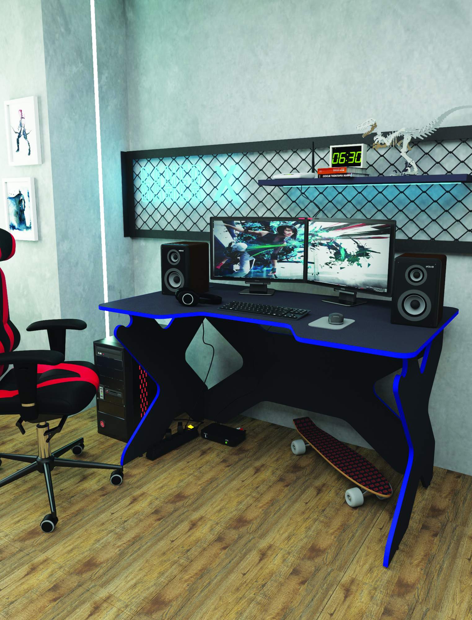 Компьютерный стол 34Аиста Геймер Х черный/синий