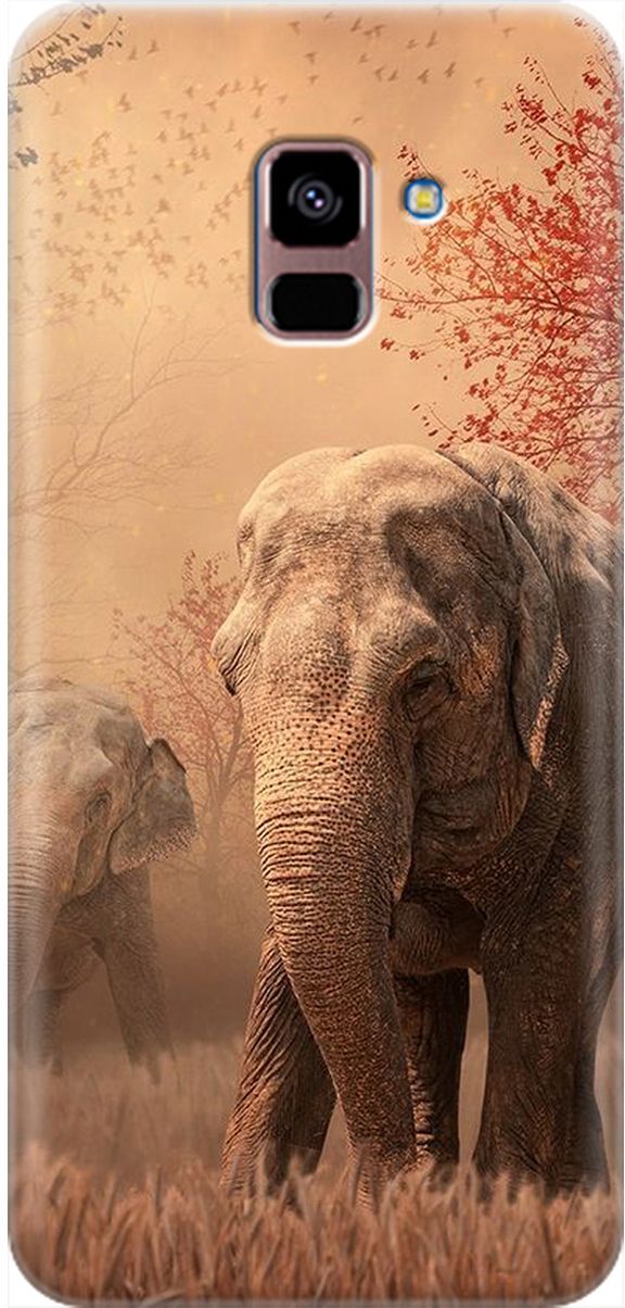 

Чехол на Samsung Galaxy A8+ (2018) "Закатный песочный слон", Коричневый;черный, 1984