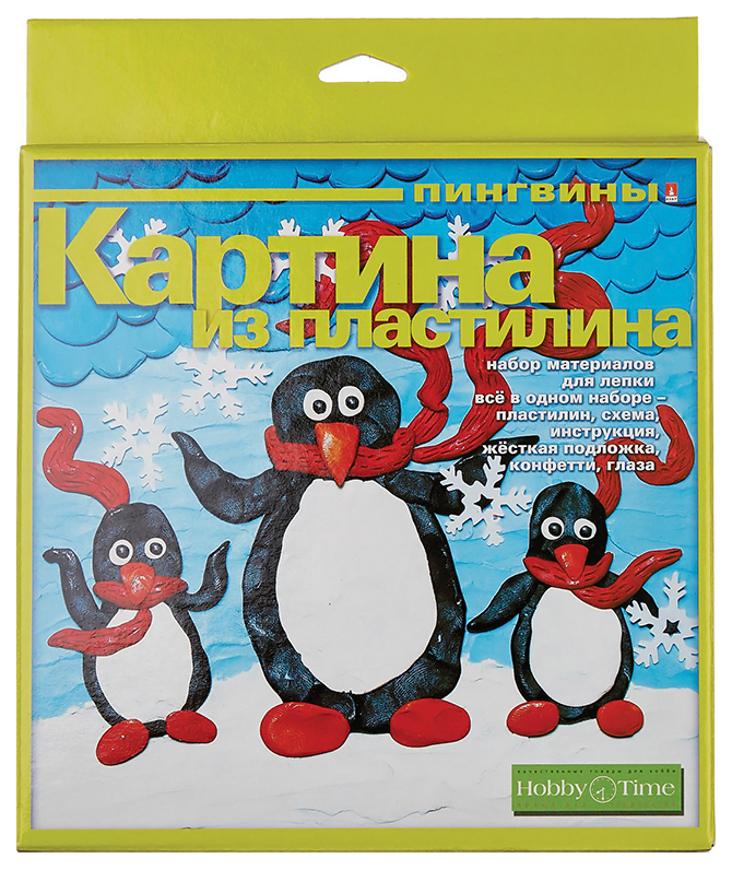 

Картина из пластилина "Пингвины", набор №5, Черный;белый;красный