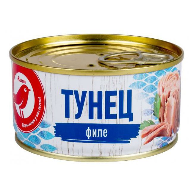 

Тунец АШАН Красная птица в собственном соку, 185 г