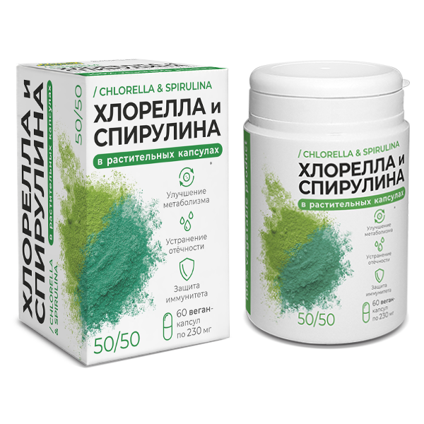 Хлорелла спирулина Компас Здоровья, 60 растительных капсул