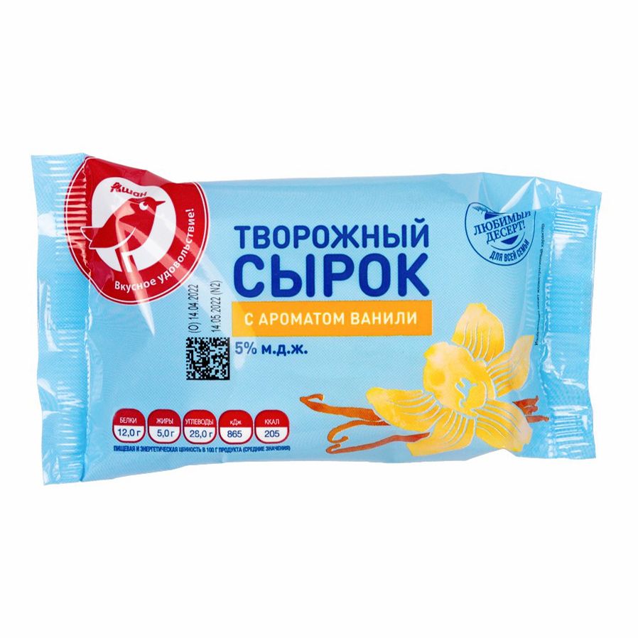 

Сырок творожный АШАН Красная птица с ароматом ванили БЗМЖ, 90 г