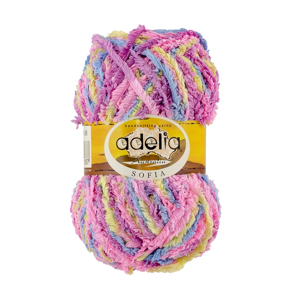 Пряжа Adelia Sofia №06 голубой, розовый, сиреневый, желтый