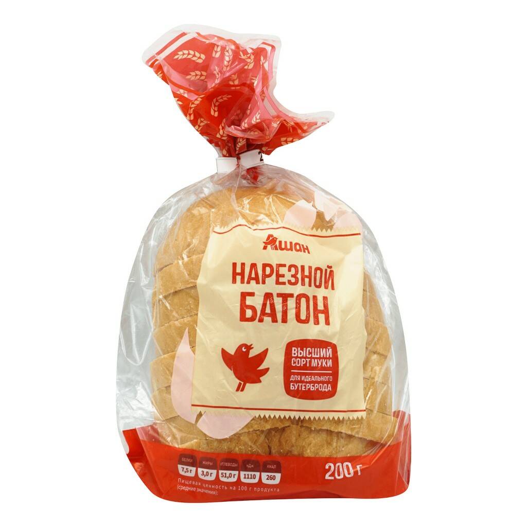 

Батон АШАН Красная птица пшеничный в нарезке 210 г