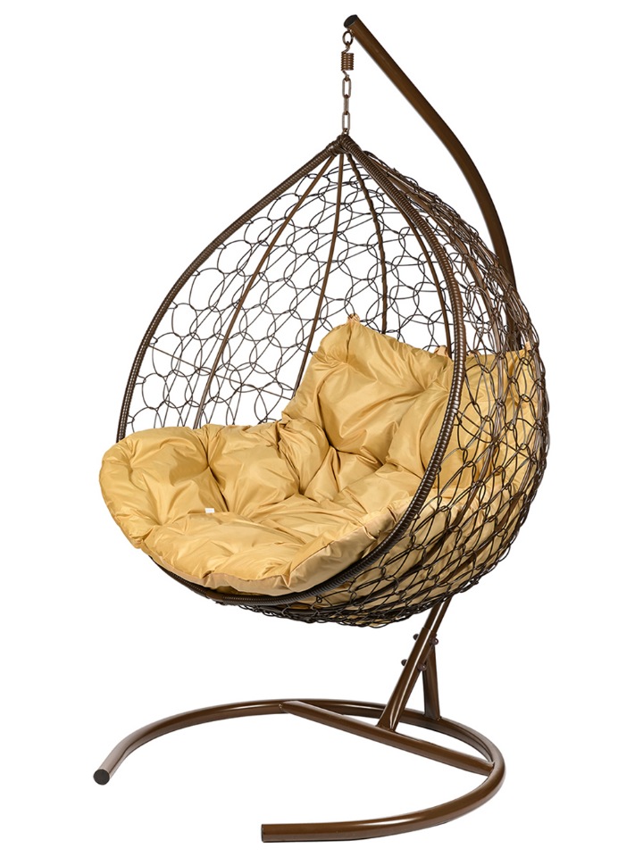 фото Подвесное кресло bigarden gemini коричневое со стойкой коричневая подушка