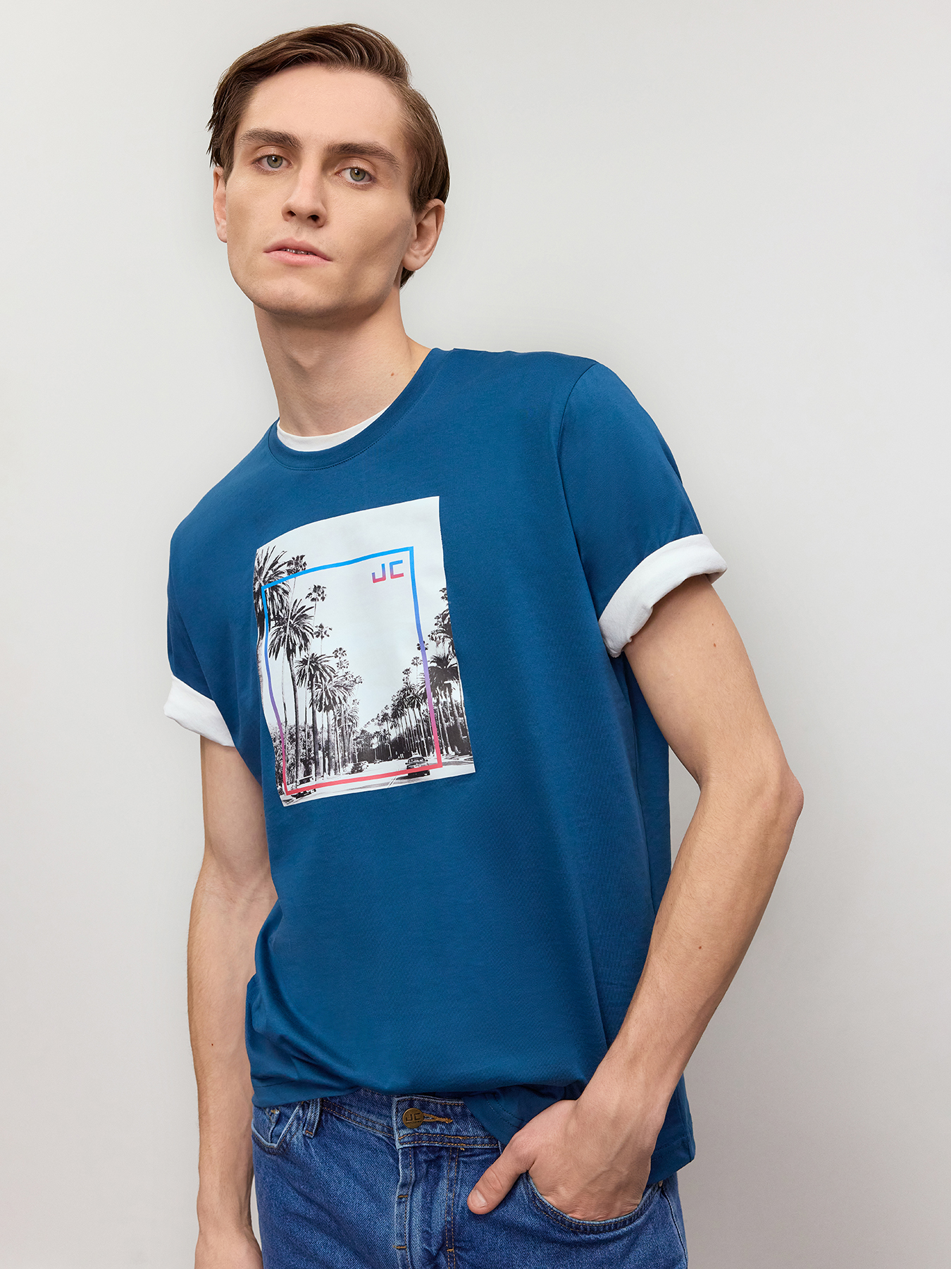 

Футболка мужская Just Clothes 000000434 синяя 52 RU, Синий, 000000434