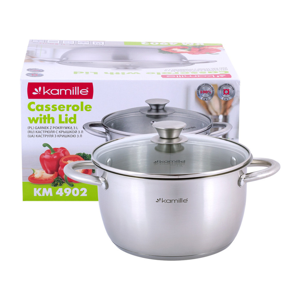 

Кастрюля Kamille 3 л с крышкой и полыми ручками 925363, Серебристый