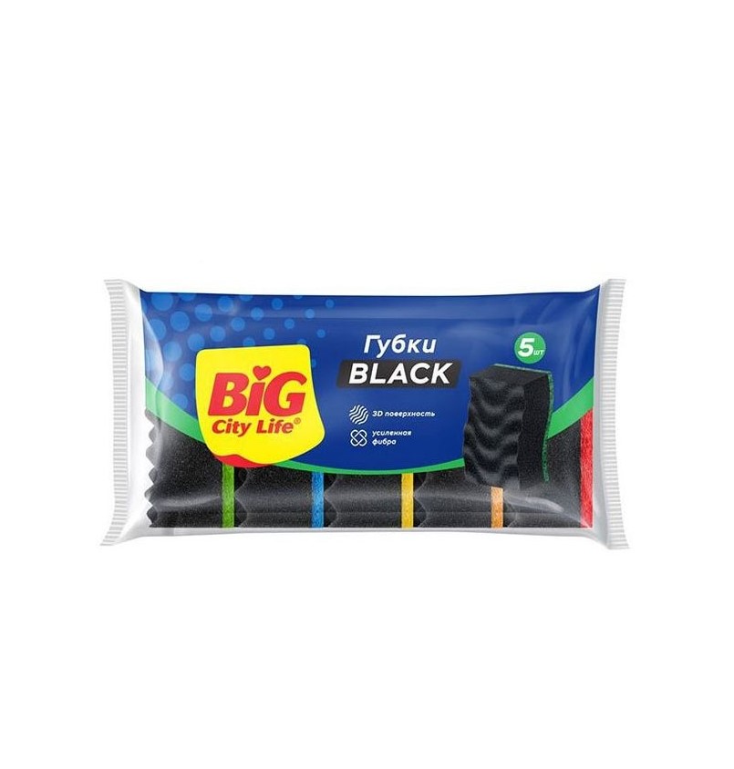 

Губки Big City Life Максима Black для мытья посуды пенополиуретан 5 шт., Разноцветный