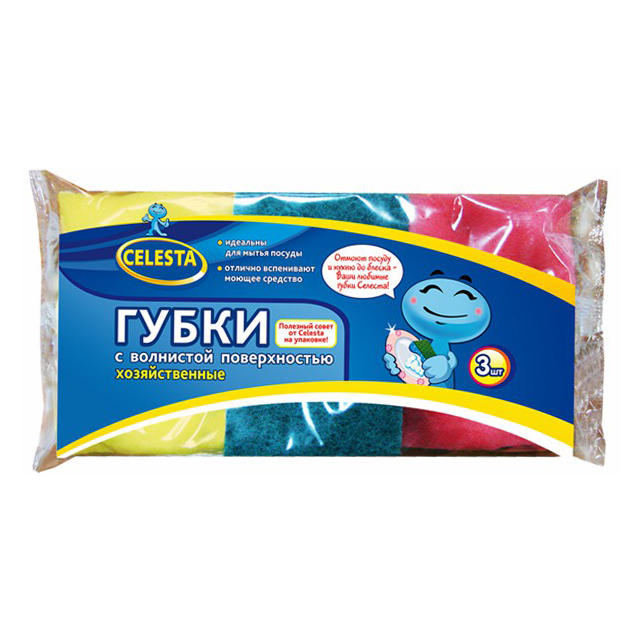 

Губки Celesta с волнистой поверхностью для мытья посуды 3 шт., Разноцветный