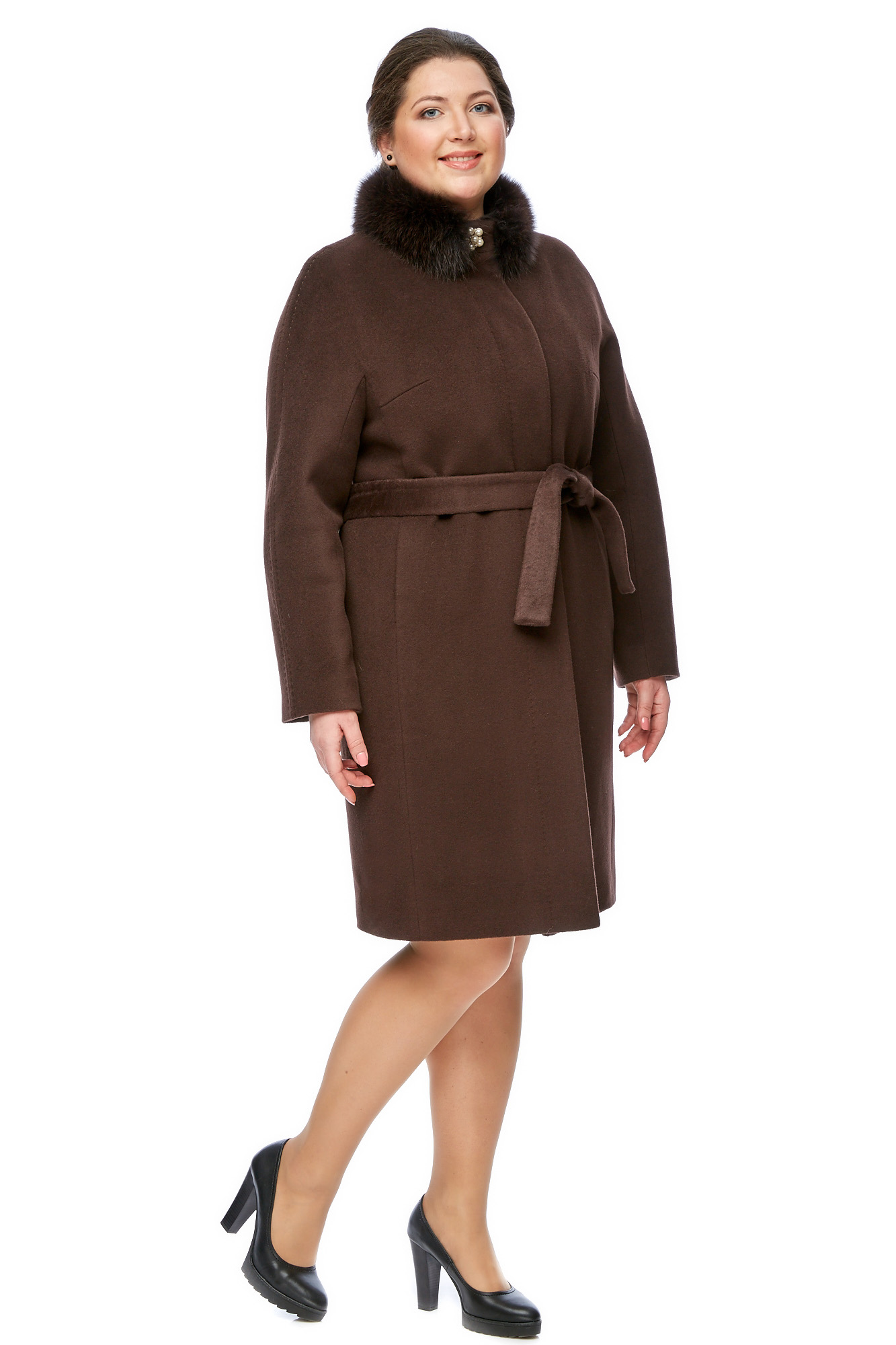 Пальто женское МОСМЕХА 8016402 коричневое 56 RU