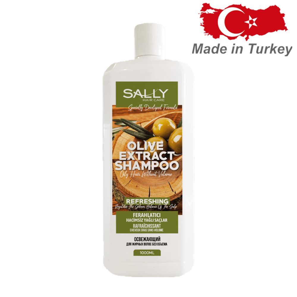 Шампунь Sally для жирных волос без объема Освежающий с экстрактом оливы Olive Extract, 1 л