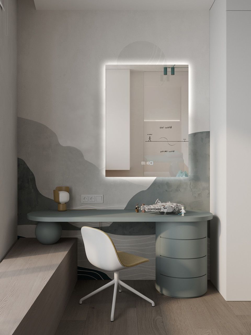 Зеркало для ванной Qwerty 100x80 вертикальное с часами с нейтральной LED-подсветкой