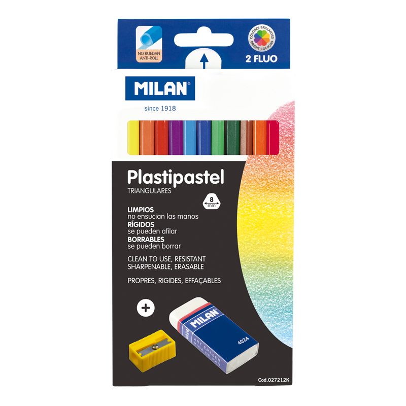 фото Набор цветных карандашей milan трехгранные 12 цветов+ластик+точилка в картонной упаковке