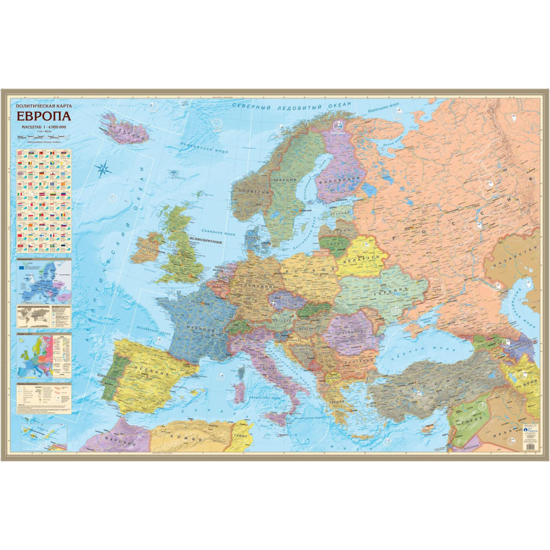 Настенная карта Европа политическая 4 млн. 158х107 см, в тубусе