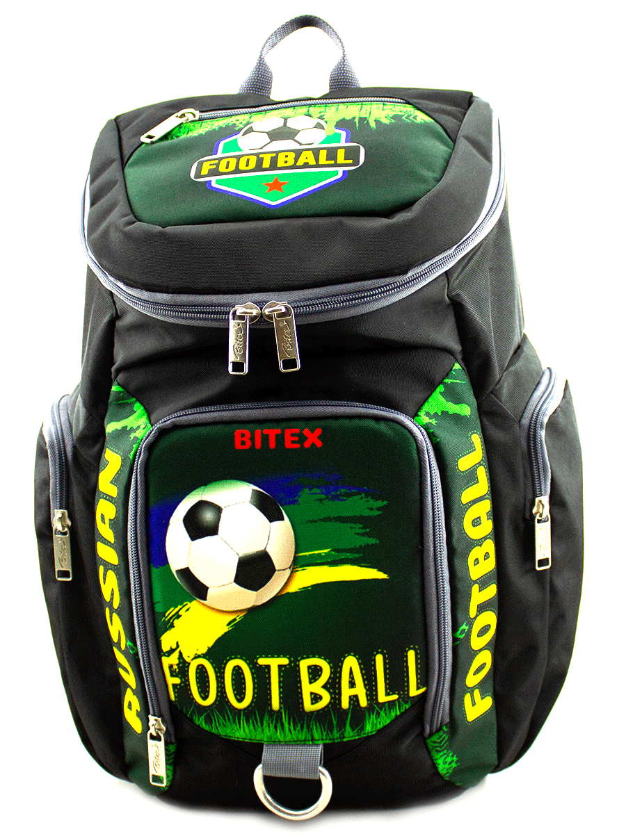 фото Рюкзак спортивный bitex 28-121 для футболистов, черный п.э. футбольный мяч зеленый