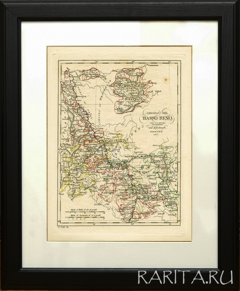 фото Плакат нижний рейн, антикварная карта от 1817 г. rarita