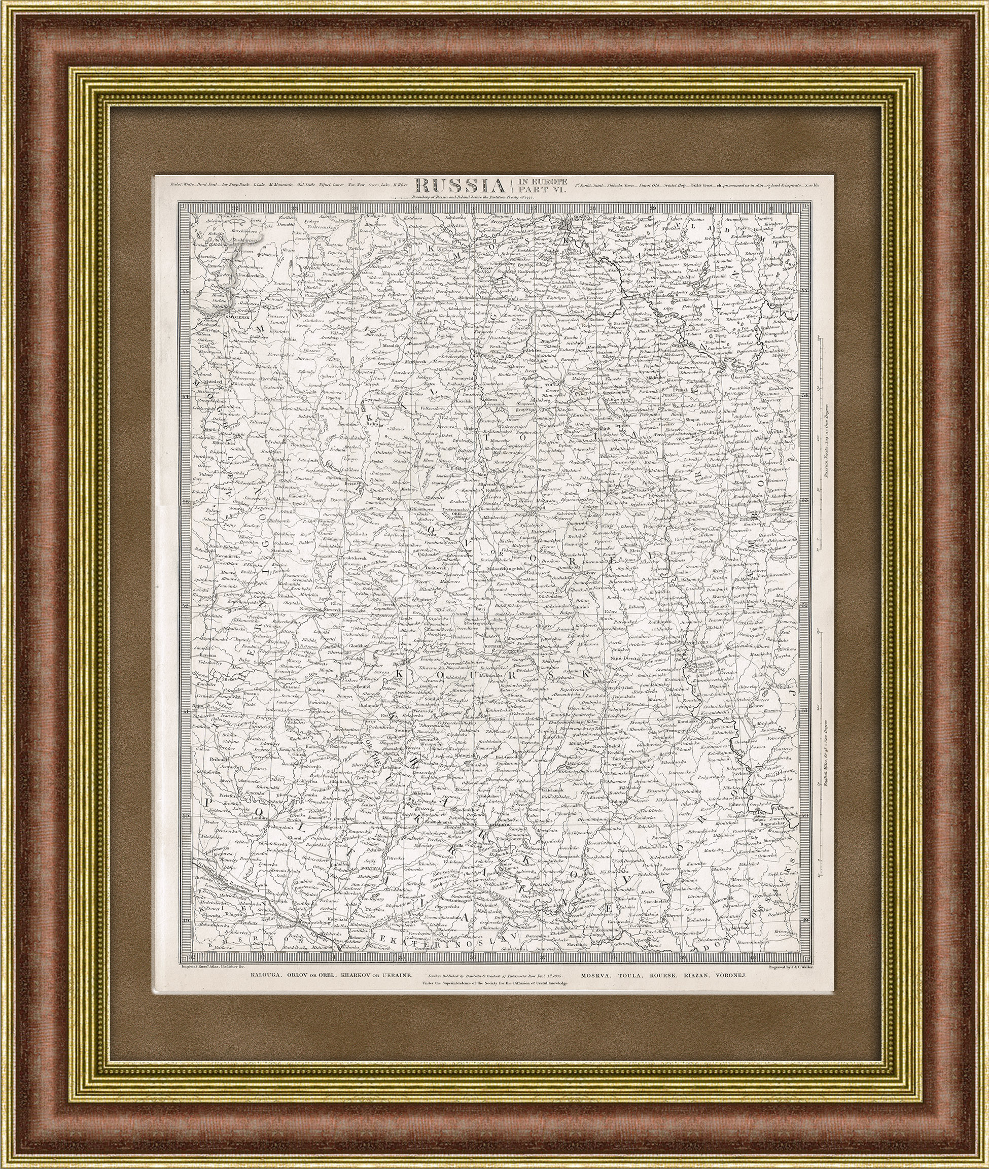 

Центральная часть Российской Империи гравированная карта 1835 года