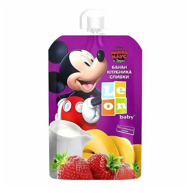 

Пюре LOL Leon Baby Микки банан-клубника-сливки 90 г