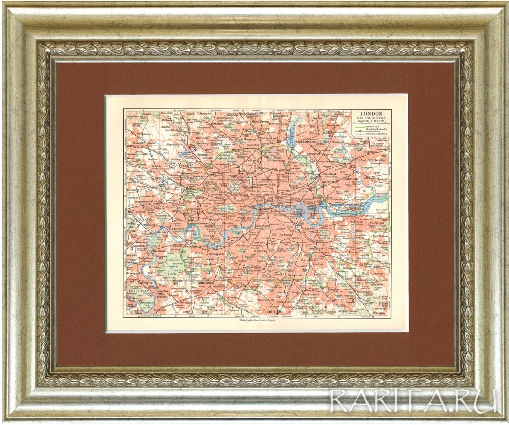 

Старинный План Лондона с предместьями и железными дорогами 1927 г.